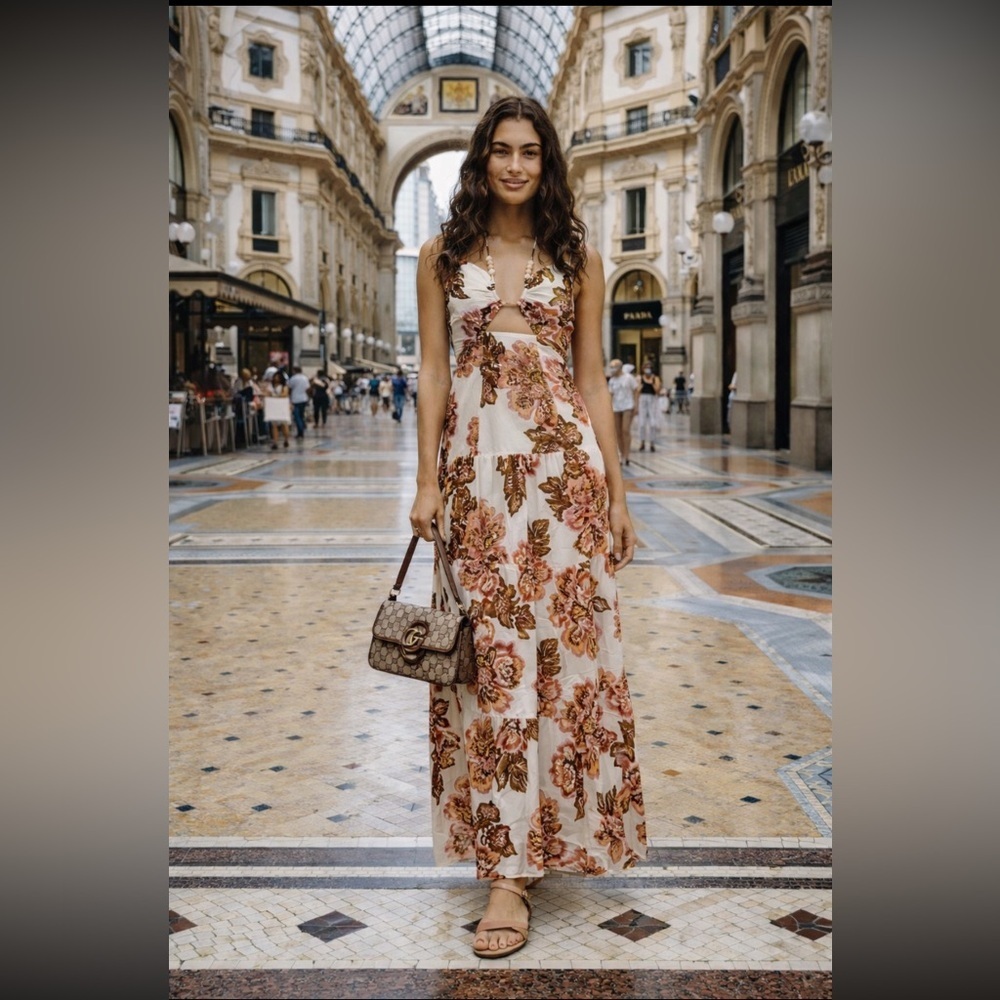 Rare!!! Anthropologie NWT Significant Other Printed Strappy Cutout Maxi Dress 8P